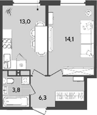 1-комн., 37.2 м², 18/18 этаж, ЖК «Порто-Ново»