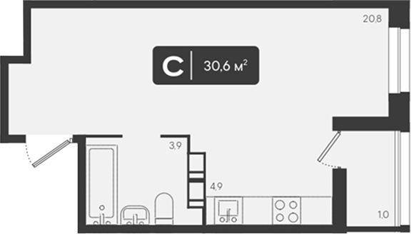 Студия, 29.6 м², 5/9 этаж, ЖК «Архитектор. ГК ЮгСтройИнвест»