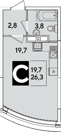 Студия, 26.3 м², 10/16 этаж, ЖК «Самолет»
