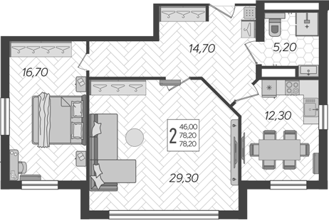 2-комн., 78.2 м², 2/9 этаж, ЖК «LeePrime Residences Polyana Sochi»