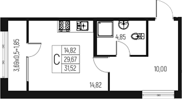 Студия, 29.67 м², 2/7 этаж, ЖК «Атаманский Сад»