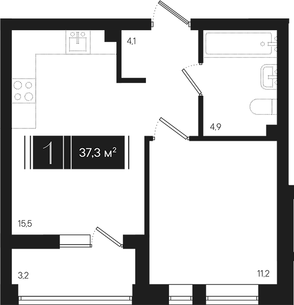 1-комн., 35.7 м², 2/9 этаж, ЖК «Эрмитаж»