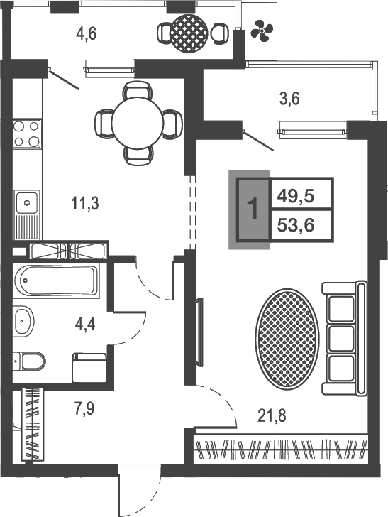 1-комн., 45.4 м², 16/17 этаж, ЖК «Дом у озера»