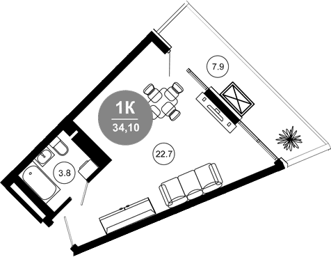 Студия, 27.8 м², 8/10 этаж, ЖК «Гостиничный комплекс GREENMONT»