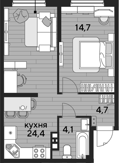 1-комн., 47.9 м², 5/16 этаж, ЖК «DОГМА ПАРК»
