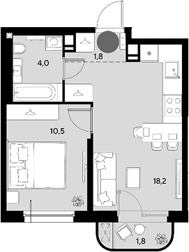2-комн., 34.5 м², 6/9 этаж, ЖК «Грейд»