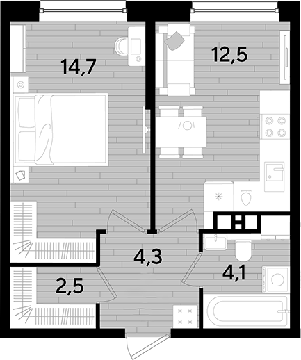 1-комн., 38.1 м², 8/16 этаж, ЖК «DОГМА ПАРК»