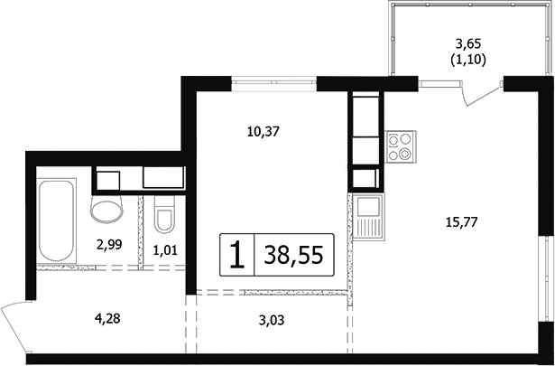 Продается 2-комн. квартира, 37.45 м²