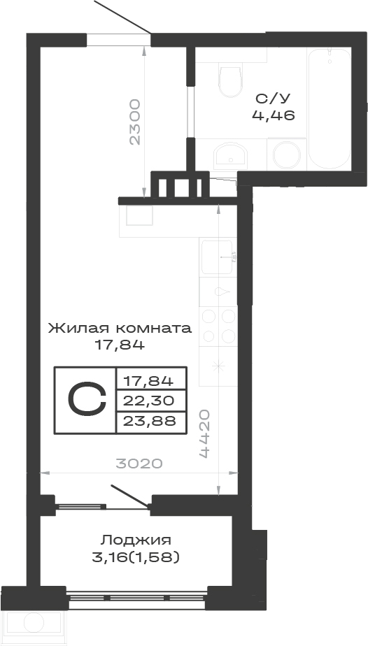 Продается 1-комн. квартира, 22.3 м²