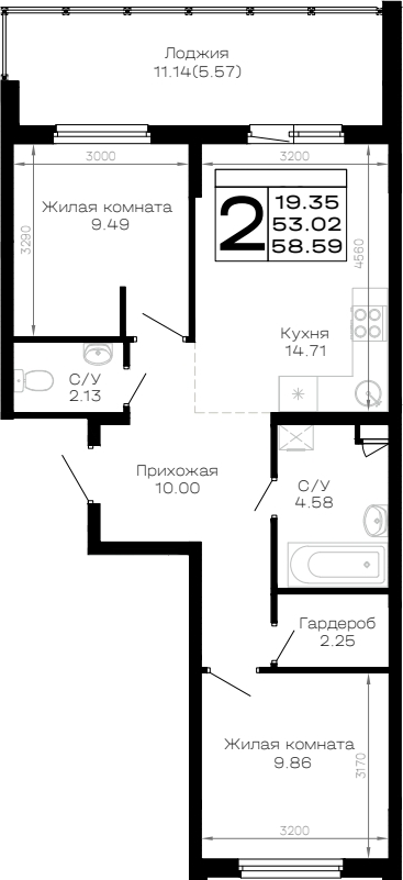 Продается 2-комн. квартира, 53.02 м²