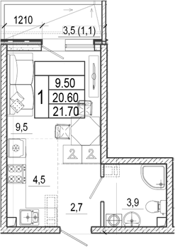Продается 1-комн. квартира, 20.6 м²