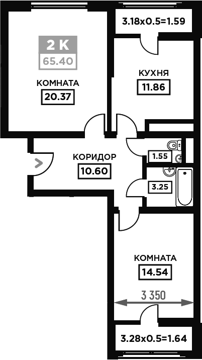 2-комн., 62.17 м², 14/21 этаж, ЖК «Сердце»