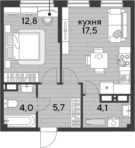 1-комн., 44.1 м², 12/16 этаж, ЖК «DОГМА ПАРК»