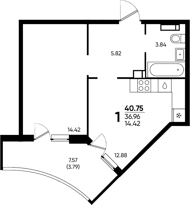 Продается 1-комн. квартира, 36.96 м²