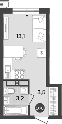 Студия, 19.8 м², 14/18 этаж, ЖК «Порто-Ново»