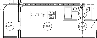 Студия, 25.9 м², 6/9 этаж, ЖК «Лучи»