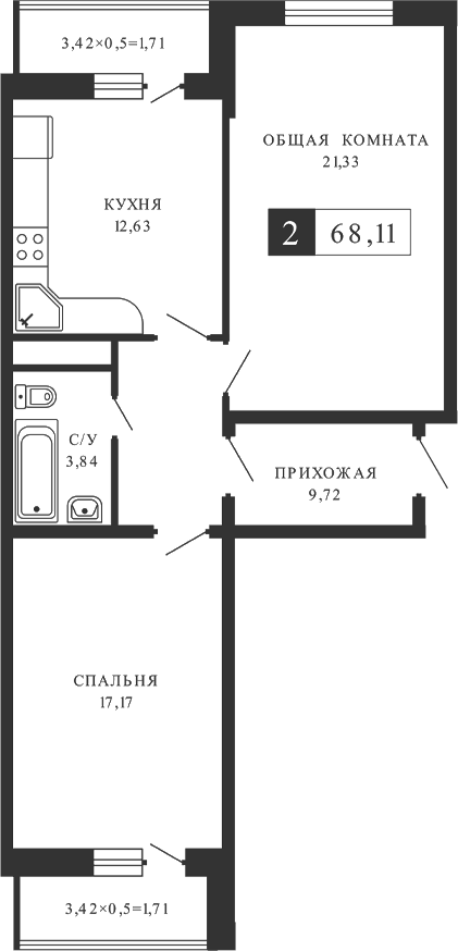 2-комн., 64.58 м², 5/12 этаж, ЖК «Кутузовский. ООО К-5»