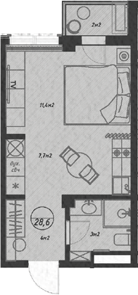 Студия, 26.6 м², 7/7 этаж, ЖК «Оливия»