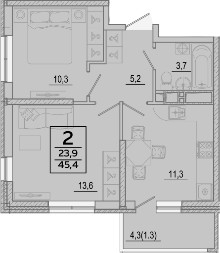 Продается 2-комн. квартира, 44.1 м²