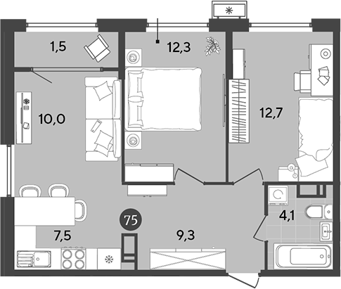 3-комн., 55.9 м², 11/18 этаж, ЖК «Порто-Ново»