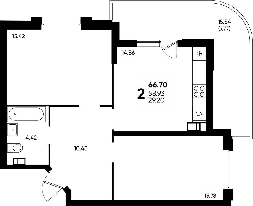 2-комн., 58.93 м², 3/22 этаж, ЖК «Достояние»