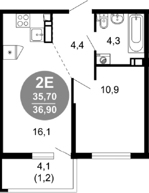 2-комн., 35.7 м², 16/17 этаж, ЖК «Лестория»