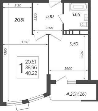 1-комн., 38.96 м², 18/21 этаж, ЖК «Режиссер»