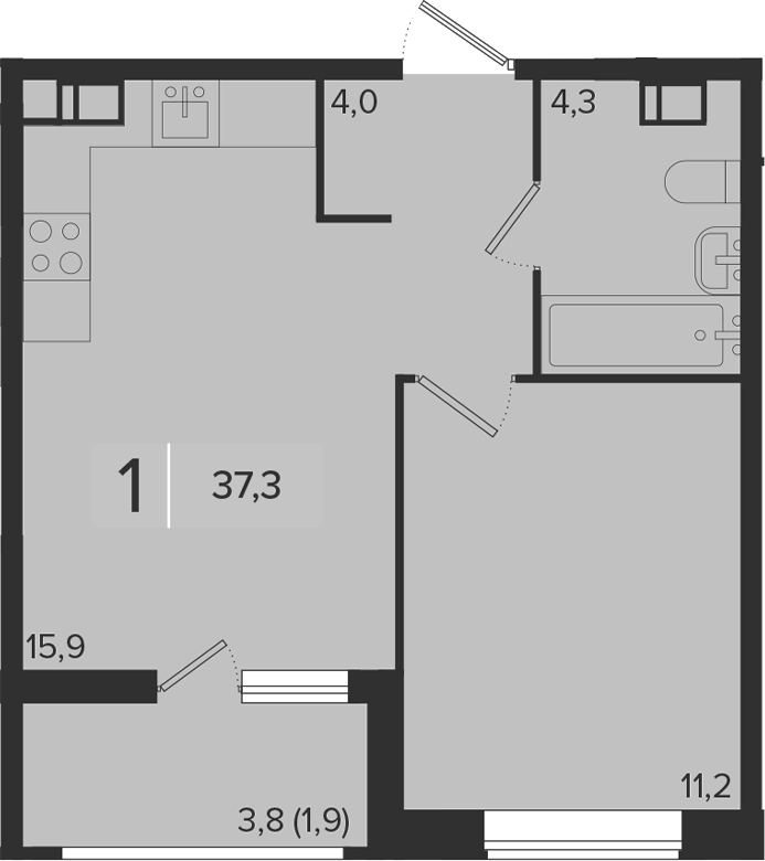 1-комн., 35.4 м², 5/9 этаж, ЖК «Эрмитаж»