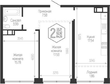 3-комн., 62.42 м², 17/24 этаж, ЖК «Гарантия PRIME»