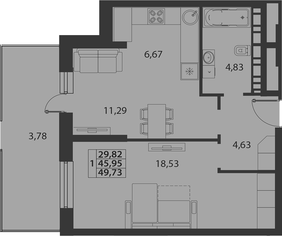 2-комн., 45.95 м², 1/7 этаж, ЖК «жилой квартал «Белые Росы (Динская)»»