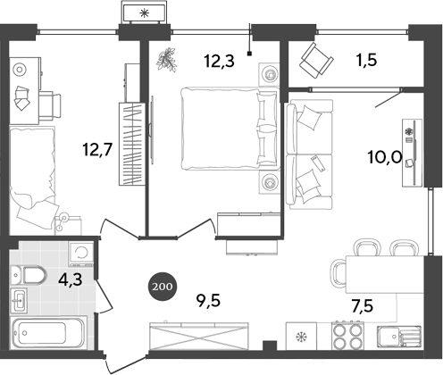 3-комн., 56.3 м², 2/18 этаж, ЖК «Порто-Ново»
