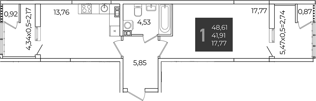 1-комн., 41.91 м², 4/21 этаж, ЖК «Образцово»