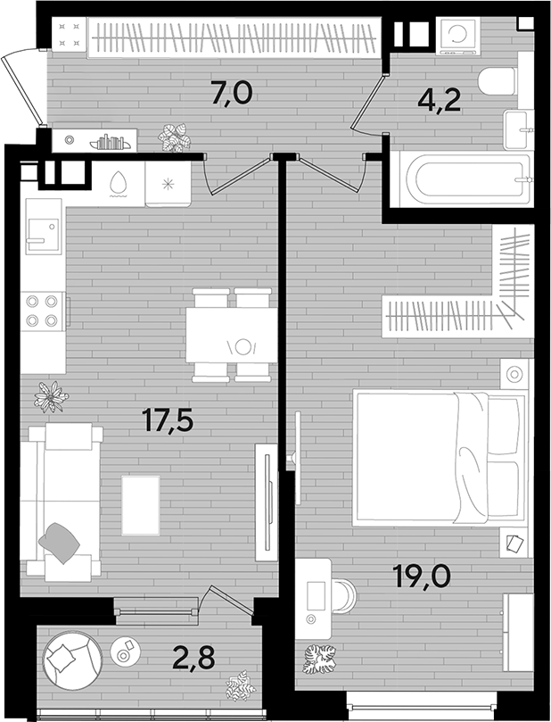 1-комн., 47.7 м², 6/16 этаж, ЖК «DОГМА ПАРК»