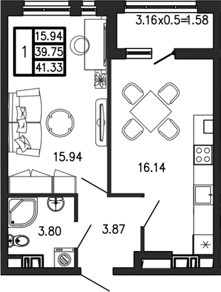 Продается 2-комн. квартира, 39.75 м²
