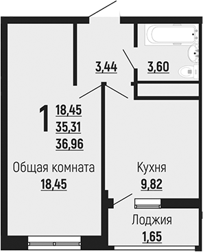 1-комн., 35.31 м², 19/24 этаж, ЖК «Славянка»
