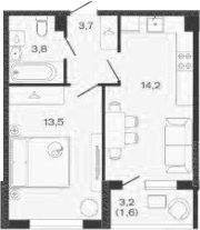 2-комн., 35.2 м², 3/4 этаж, ЖК «Дзенпарк»