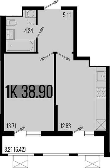 1-комн., 35.69 м², 7/8 этаж, ЖК «Цветной бульвар»