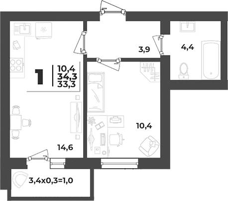 Продается 1-комн. квартира, 33.3 м²