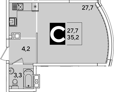Студия, 35.2 м², 9/16 этаж, ЖК «Самолет»