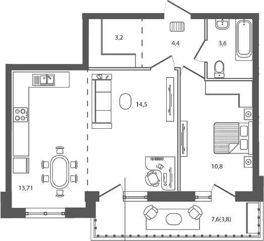 2-комн., 50.2 м², 5/9 этаж, ЖК «Сиреневый бульвар»