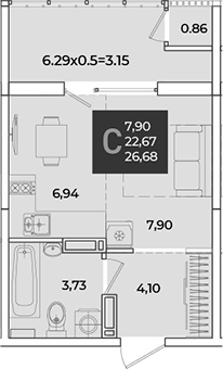 Студия, 23.53 м², 17/18 этаж, ЖК «Образцово»