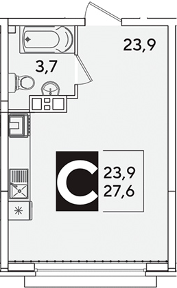 Студия, 27.9 м², 2/16 этаж, ЖК «Самолет»