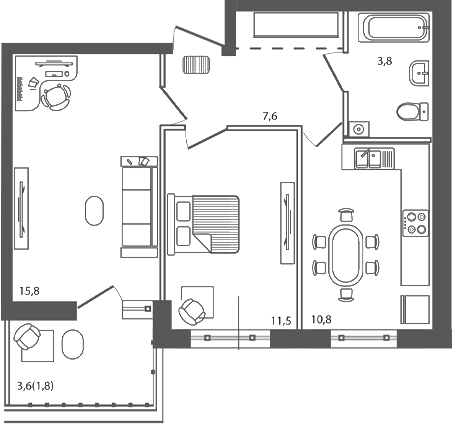 2-комн., 49.5 м², 2/9 этаж, ЖК «Сиреневый бульвар»