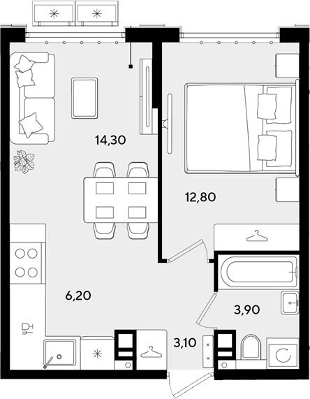 2-комн., 40.3 м², 8/9 этаж, ЖК «Порто-Ново»