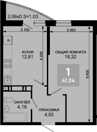 1-комн., 40.21 м², 14/19 этаж, ЖК «Лучший»