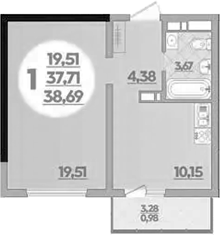 1-комн., 37.71 м², 5/9 этаж, ЖК «Предгорье Лаго-Наки»