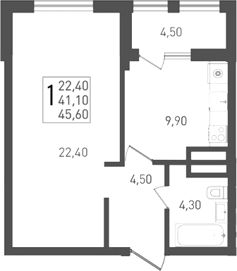 Продается 1-комн. квартира, 41.1 м²