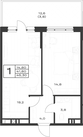 1-комн., 41.5 м², 1/4 этаж, ЖК «ЭкоСфера. ГК Во-первых»