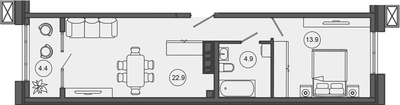 2-комн., 41.7 м², 2/10 этаж, ЖК «Гостиничный комплекс GREENMONT»