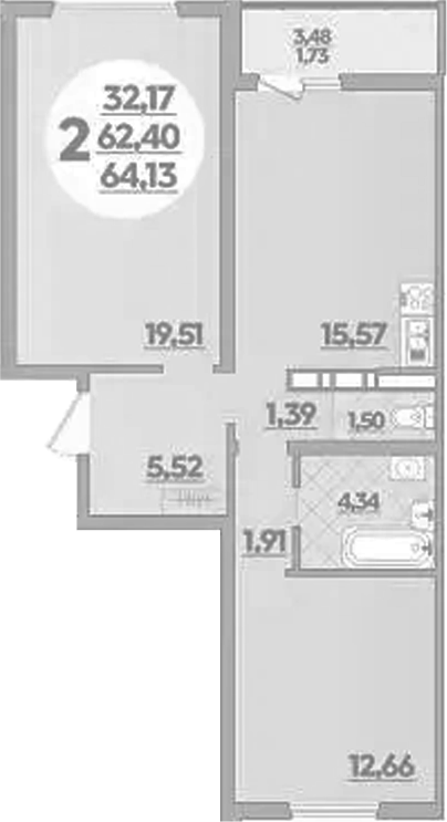 2-комн., 62.4 м², 8/9 этаж, ЖК «Предгорье Лаго-Наки»